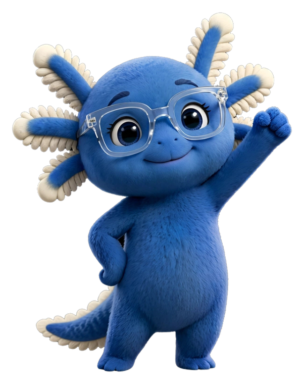 NOA saludando, el ajolote azul de Equit
